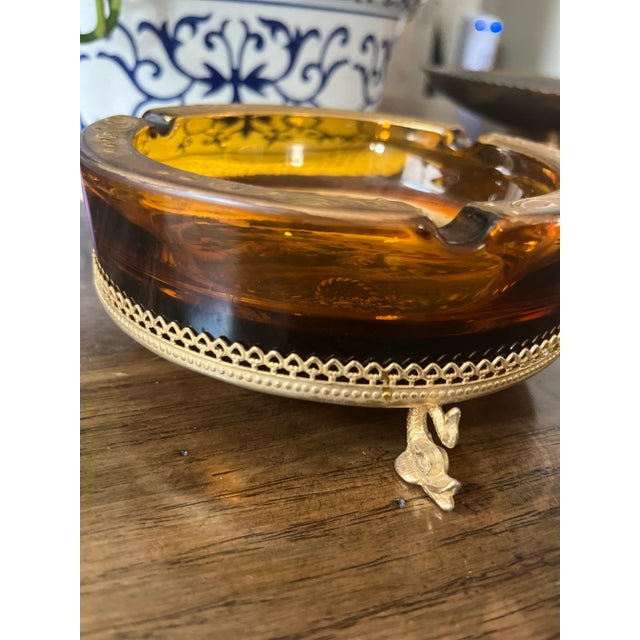 Italian Vintage Amber Glass Ashtray Made in Italy For Sale - Image 3 of 6