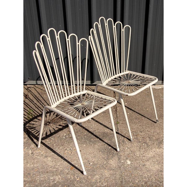 White Painted Wrought Iron and Metal Bistro Chairs and Sofa in the style of Mathieu Matégot, France, 1950s, Set of 5 For Sale - Image 13 of 16