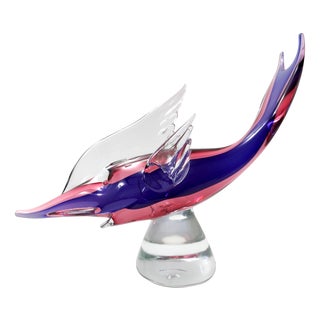 Large Pink and Blue Murano Glass Swordfish attributed to Archimede Seguso, Italy, 1960s For Sale