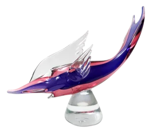 Large Pink and Blue Murano Glass Swordfish attributed to Archimede Seguso, Italy, 1960s