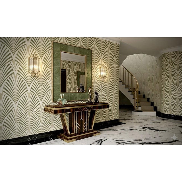 Mid-Century Italian Murano Green Art Glass and Brass Console Wall Mirror For Sale - Image 11 of 11
