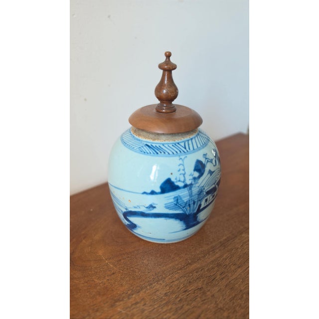 Late 19th Century 19th Century Qing Dynasty Ginger Jar Blue & White Chinese Porcelain Antique Tea Caddy Covered Jar Chinoiserie Decor For Sale - Image 5 of 11