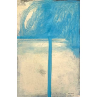 Minimalist Abstract Painting With Blue and Cream For Sale