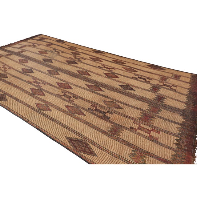 Rug & Kilim Oversized Vintage Tuareg Mat, Brown Stripes & Geometric Patterns - Rug & Kilim For Sale - Image 4 of 7