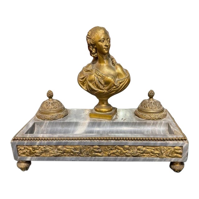 19th Century Napoleon III Marble and Bronze Inkwell For Sale