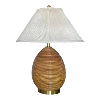1970s Pencil Reed Lamps With Micro Pleat Shades in the Style of Gabriella Crespi For Sale