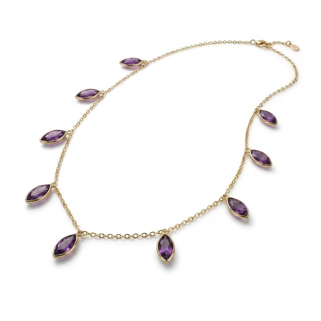 Not Yet Made - Made To Order Purple Amethyst Station Neckalce | 925 Sterling Silver Handmade Dainty Necklace For Sale - Image 5 of 5