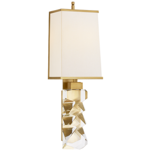 Thomas O'Brien for Visual Comfort Signature Argentino Large Sconce in Crystal & Hand-Rubbed Antique Brass with Linen Shade with Brass Trimmed Shade