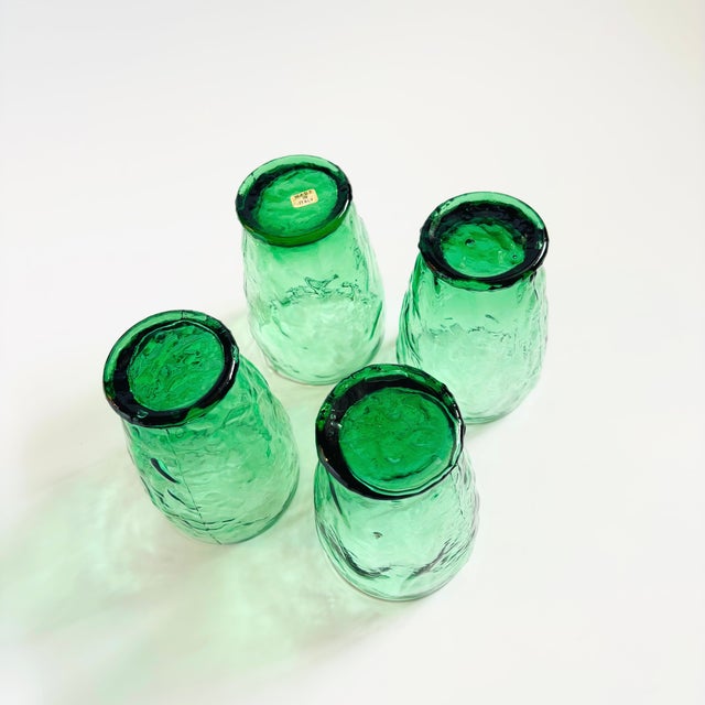Mid Century Green Crinkle Glass Tumblers - Set of 4 For Sale - Image 10 of 12