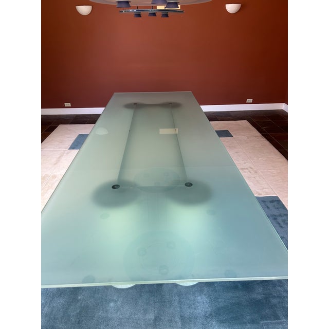 Contemporary Large 118" Serenissimo Postmodern Dining Table, Seats 10, Semi-Opalescent Glass & Venetian Stucco Columns, 1987 (Original Catalog) For Sale - Image 3 of 9