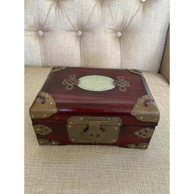 Vintage Mid-Century Rosewood & Brass & Jade Jewelry Casket For Sale - Image 13 of 13