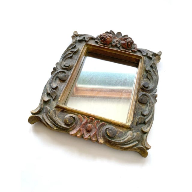 Vintage Molded Resin Accent Mirror With Faux Carved Wood Flower Embellishments For Sale - Image 9 of 10