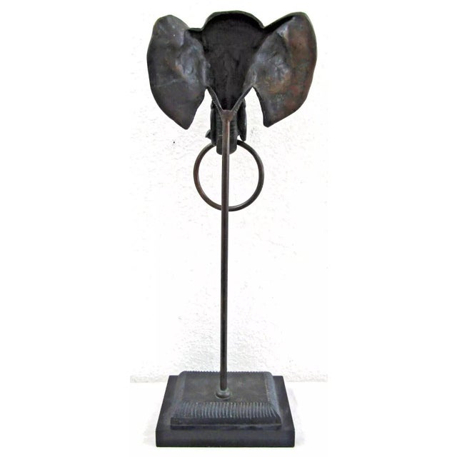 1950s Vintage Bronze Elephant Head With Ring Towel Holder on Stand For Sale - Image 5 of 10