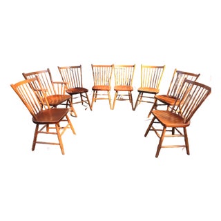 Set of 8 Stickley Solid Cherry Colonial Spindle Back Chairs For Sale