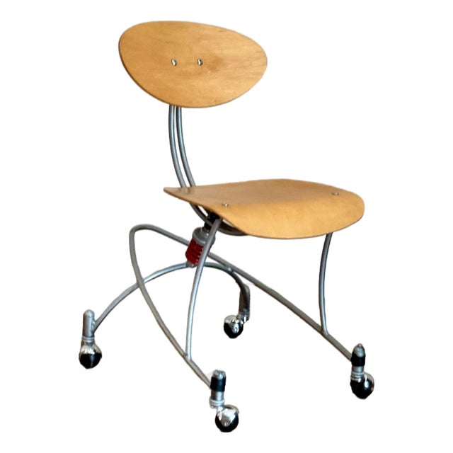 VNT 90’s Space Age Signed Joey Manic Postmodern Industrial Sculptural Rolling Chair For Sale