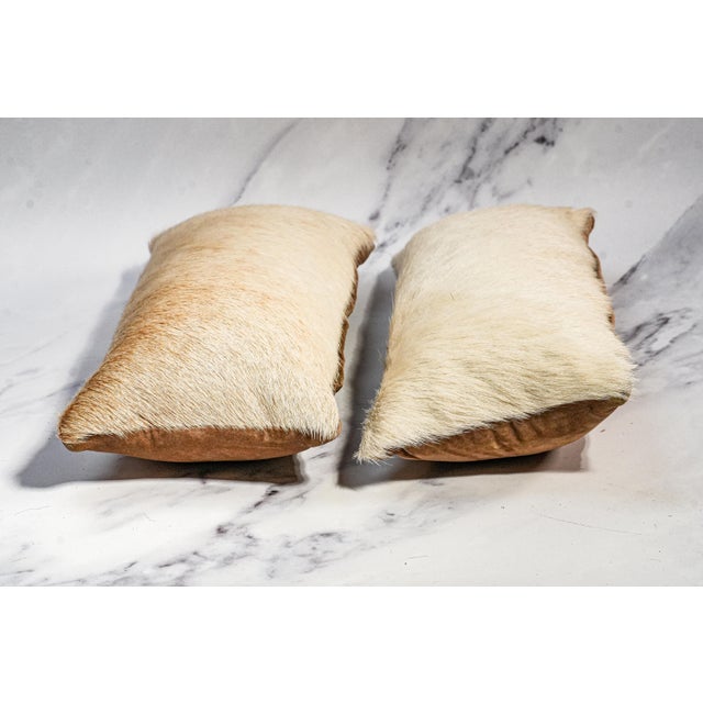 2000 - 2009 Pair Small Vintage White Brown Cowhide Accent Throw Pillow Western Home Decor For Sale - Image 5 of 12