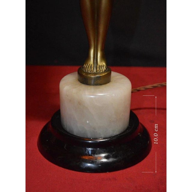 Art Deco French Bronze Figural Dancer Table Lamp with Glass Globe,1930s For Sale - Image 6 of 18