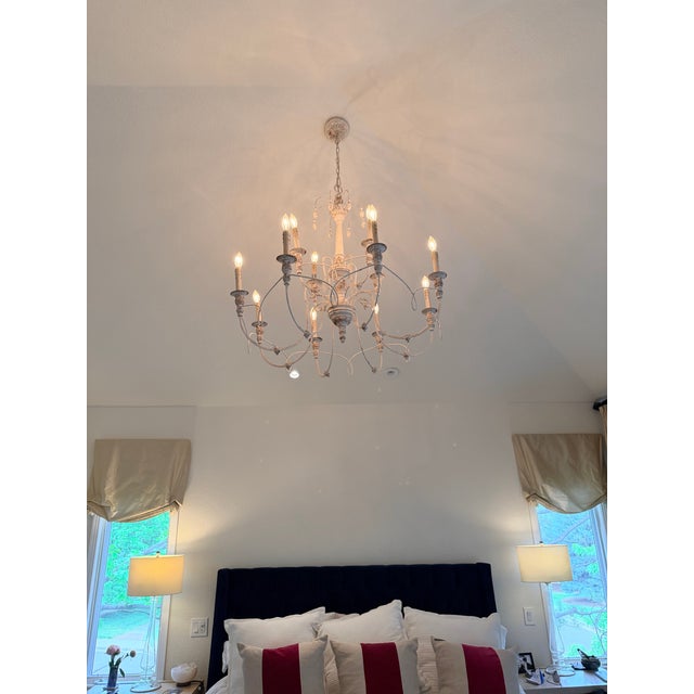 2000 - 2009 French Provincial Style Painted Iron & Crystal Twelve-Light Chandelier For Sale - Image 5 of 6