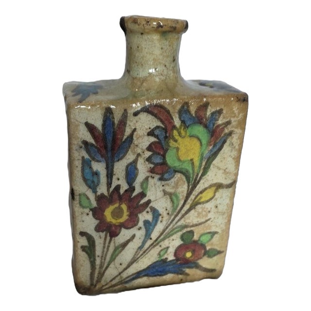 Antique Turkish Iznik Bottle in Glazed Ceramic, 19th Century For Sale