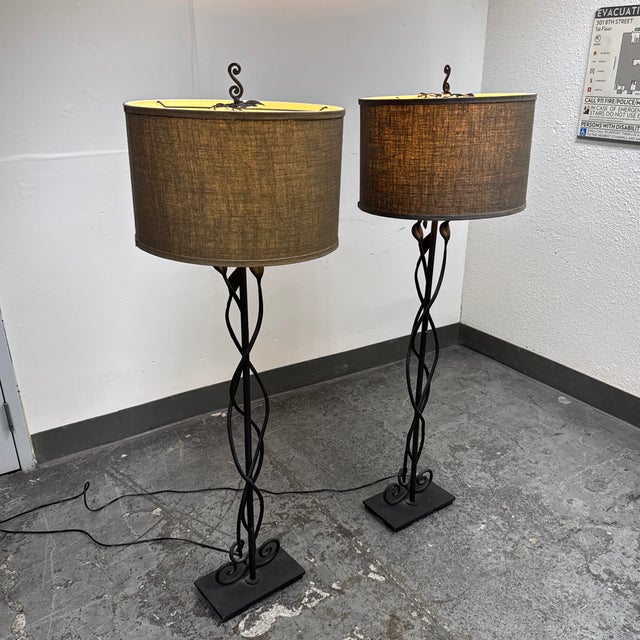 Traditional Pottery Barn Sabina Wrought Iron Figural Floor Lamps, Pair For Sale - Image 3 of 12