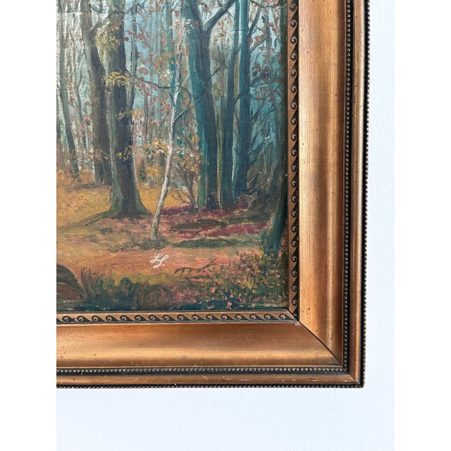 Antique Original Forest Landscape Oil Painting C. 1910 For Sale - Image 10 of 14