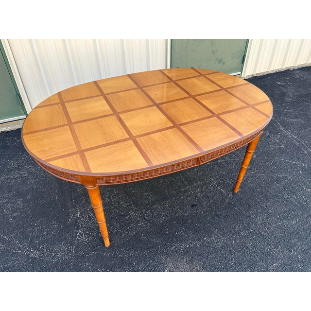 American of Martinsville 1970s American of Martinsville Faux Bamboo and Rattan Walnut Dining Table For Sale - Image 4 of 12