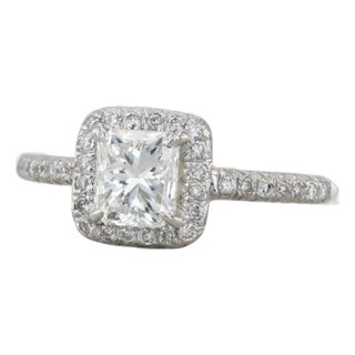1.08ctw Diamond Halo Engagement Ring 14k White Gold Size 7 Gia For Sale
