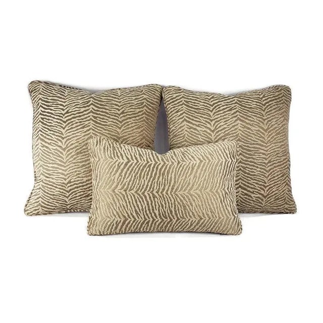 African Large Zebra Print Chenille in Fawn With Self-Welt Lumbar Pillow Cover For Sale - Image 3 of 6