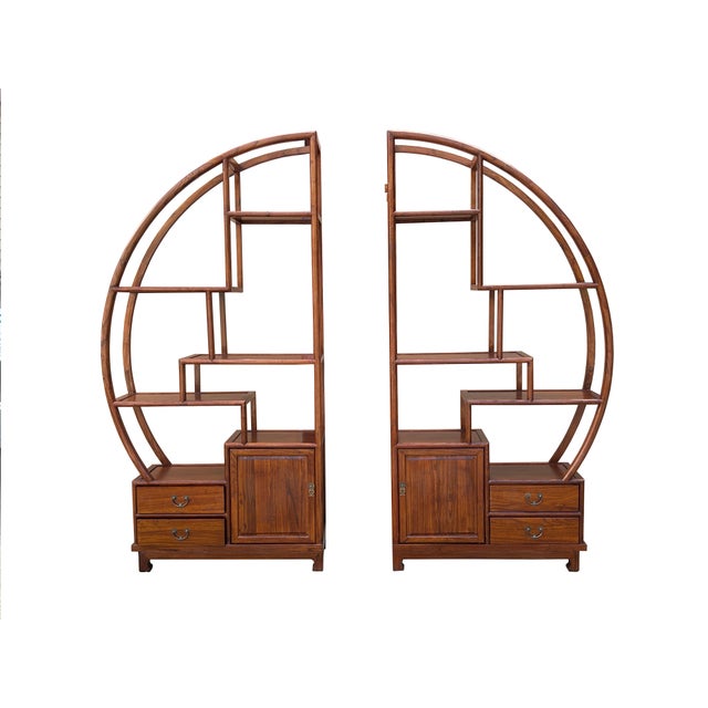 2020s Chinese Medium Brown Round Shape Display Curio Cabinet Room Divider For Sale - Image 5 of 11