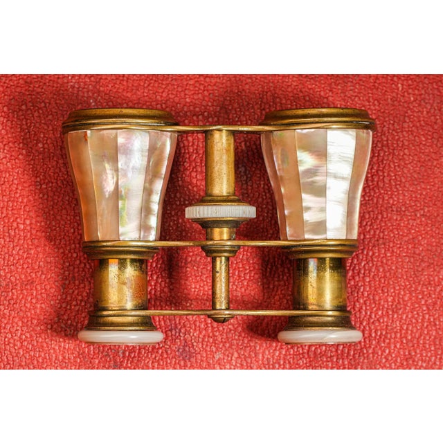 Fantastic Lively Mother of Pearl Duval Paris Antique French Opera Glasses With Leather Case Home Decor Prop For Sale In New York - Image 6 of 12
