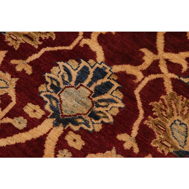 Chic Ziegler Wine Red Olive Green Hand-Knotted Wool Rug - 9'0'' X 12'0'' For Sale - Image 4 of 8