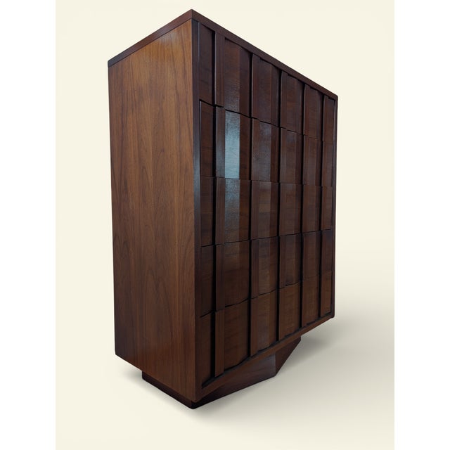 Lane Furniture Lane Brutalist Highboy Dresser / Tall Chest — Walnut — C. 1973 For Sale - Image 4 of 17