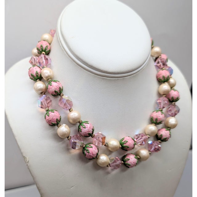 Vendome Vintage 1960s Signed Vendome Pink Beaded Faux-Pearl Necklace For Sale - Image 4 of 11