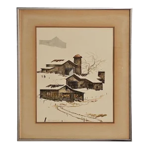 Original Watercolor of Farm Scene, 1977