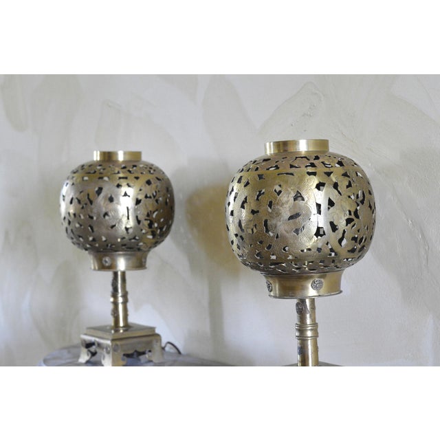 Metal Vintage Brass Table Lamps, 1950s, Set of 2 For Sale - Image 7 of 15