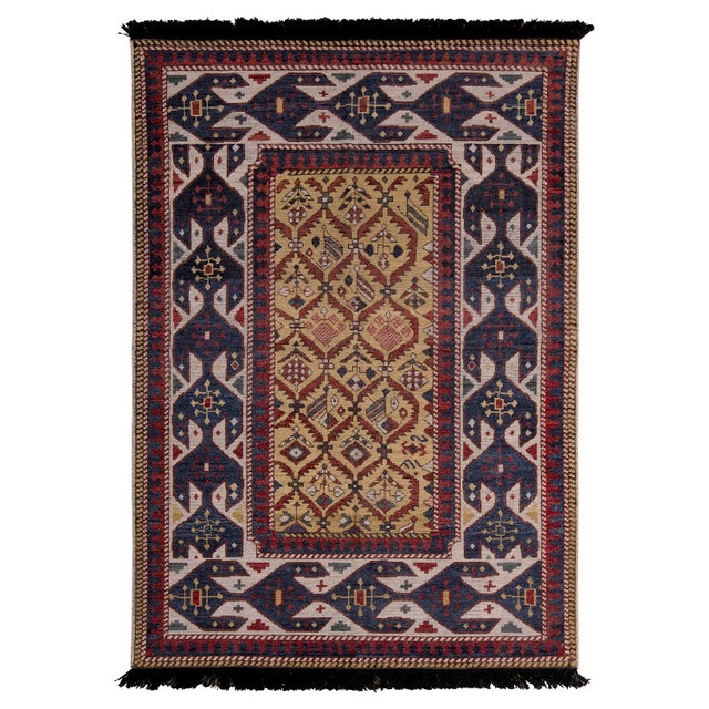 Textile Rug & Kilim Seychour Style Runner, Red and Blue Geometric Pattern, 3x8 For Sale - Image 7 of 7