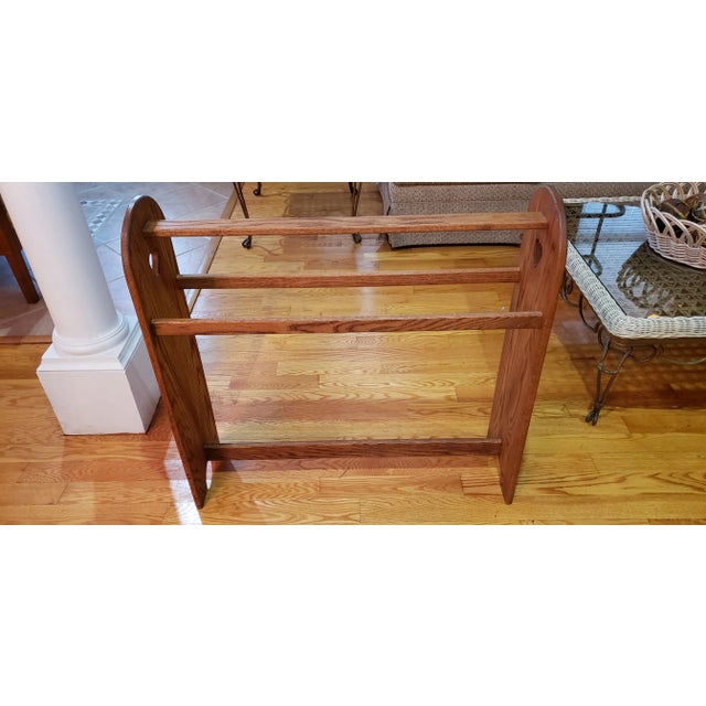 Vintage Farmhouse Country Oak Blanket Stand For Sale - Image 4 of 5