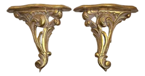 Mid-20th Century Carved Wood Rococo Style Wall Brackets -- A Pair