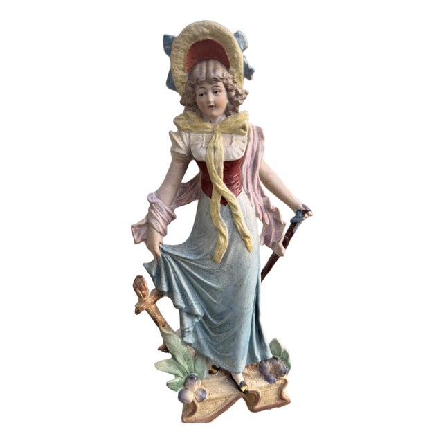 Antique Volkstedt Rudolstadt Porcelain Lady Figurine Crown R c1900 Germany For Sale