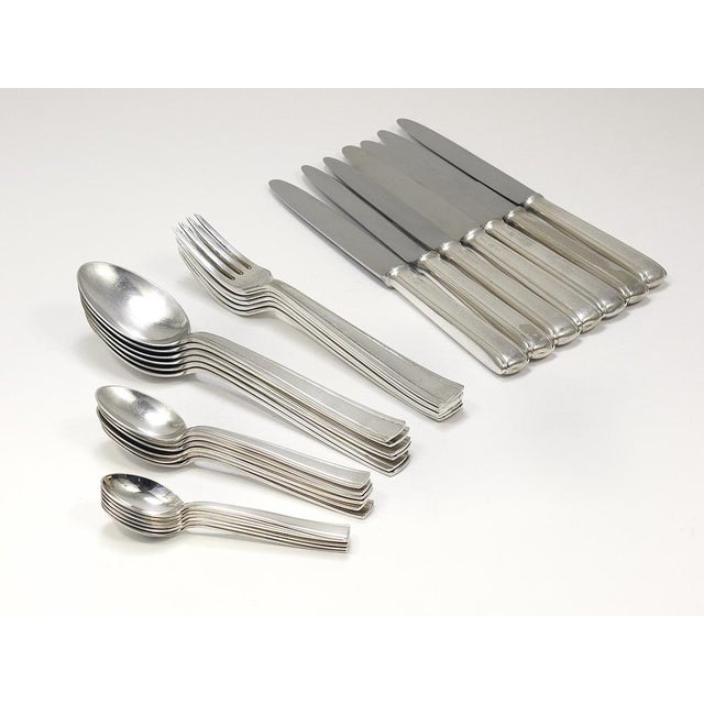 Elegant Art Deco flatware, designed by Gio Ponti for Arthur Krupp and crafted in the 1950s by Krupp Berndorf in Austria....