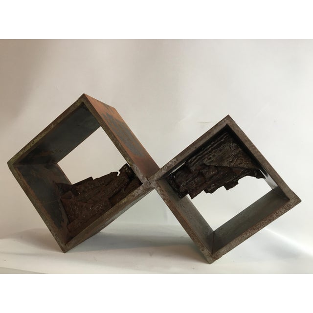 Large and heavy steel sculpture with brutalist motif. Made as a maquette for an unrealized larger piece.