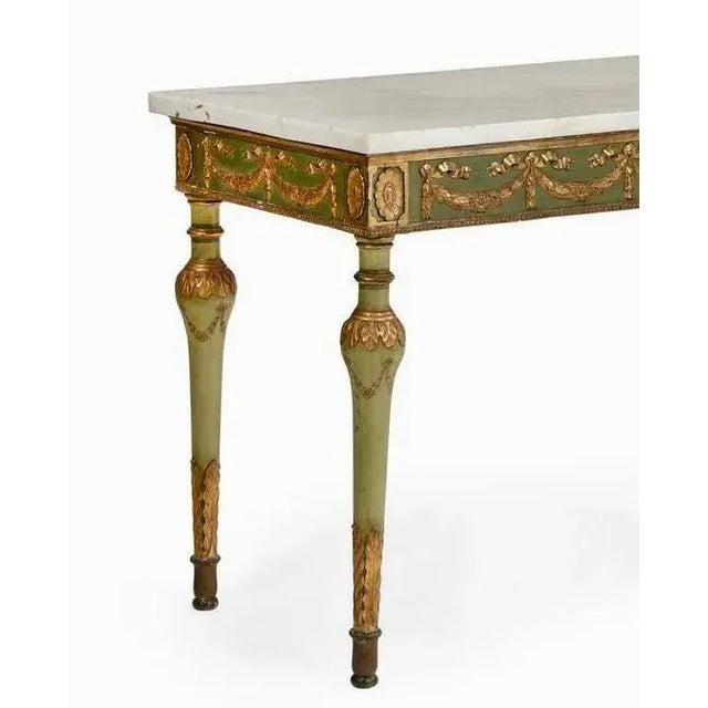 18th Century Italian Neoclassical Green Console Table W/Marble Top For Sale - Image 4 of 6
