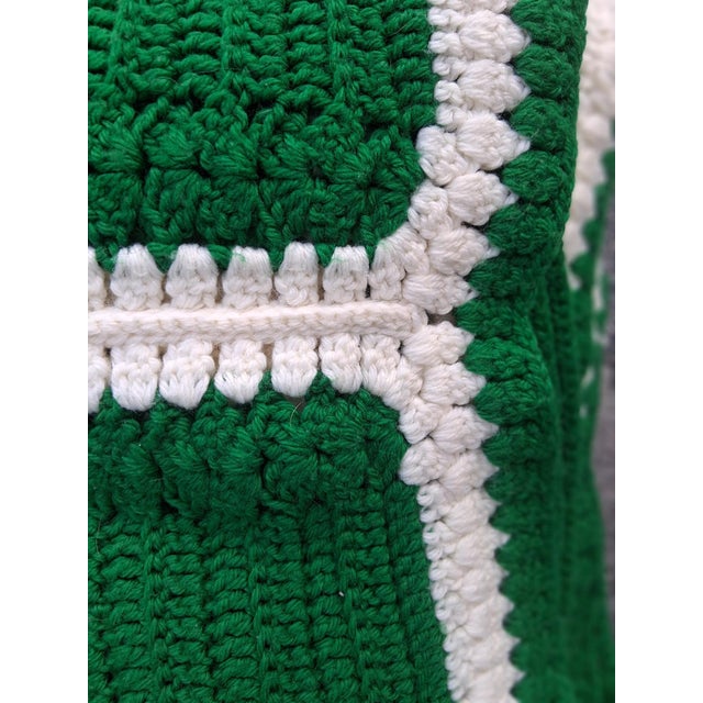Textile 1960's Hand Knit Green/ White Blanket- Very Clean For Sale - Image 7 of 12