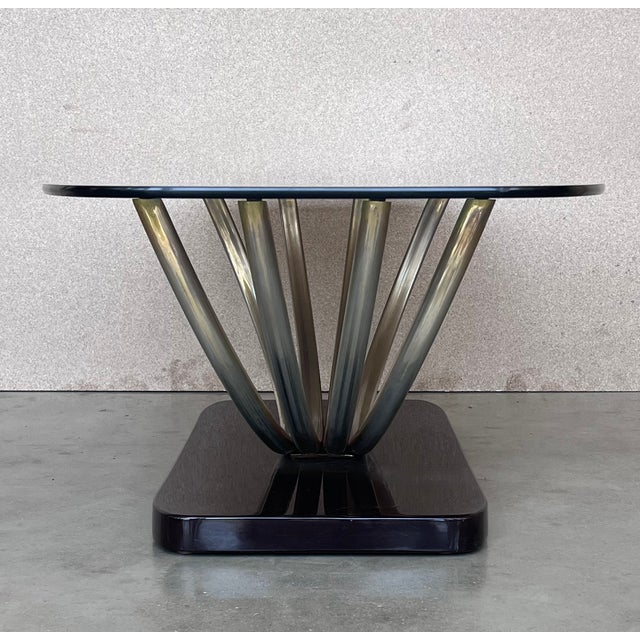 Black Art Decó Chrome Coffee Table With Fumé Glass Top and Ebonized Base For Sale - Image 8 of 11