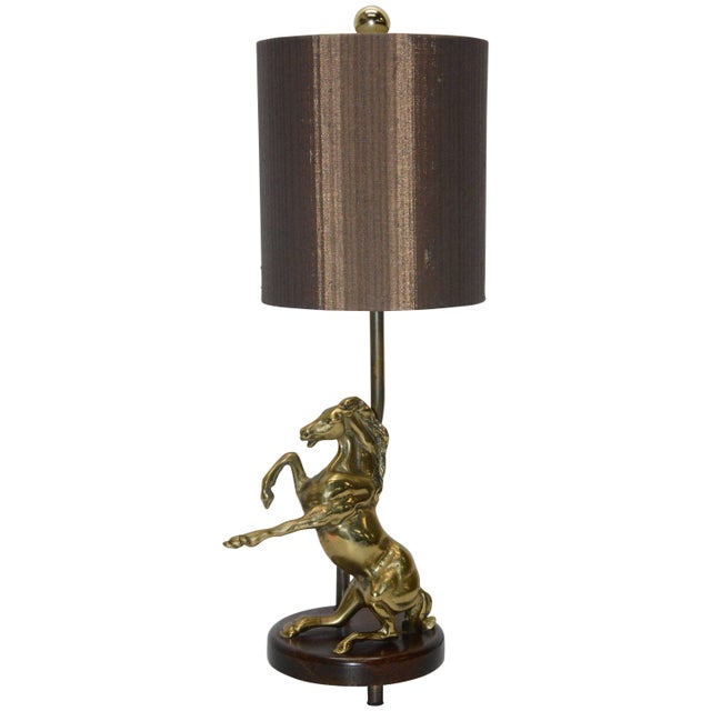 Vintage Solid Brass Horse Lamp With Shade For Sale - Image 9 of 9