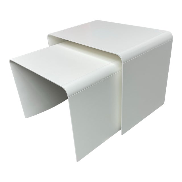 Scandinavian Designs Two Piece White Nesting Table Set, Two Piece For Sale