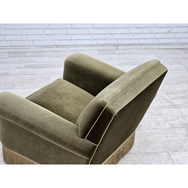 Danish Armchair in Green Furniture Velour, 1970s For Sale - Image 16 of 18