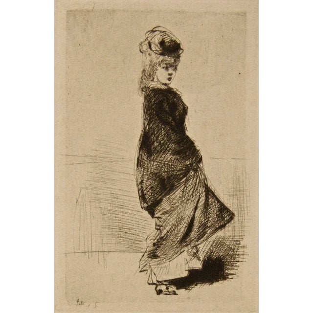 Charming original drypoint on ivory coloured plate realized by Giuseppe De Nittis between 1870 and 1880. Signed on plate...