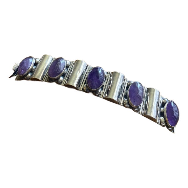 Amethyst + Sterling Silver Link Bracelet For Sale