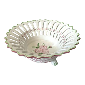 Vessel Portugal Reticulated Porcelain Centerpiece Bowl Claw Foot 11.25”w 4.6”h